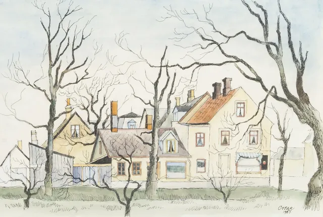 GEORG CRONA. Helsingborgsmotiv, akvarell, signerad Crona 1967.