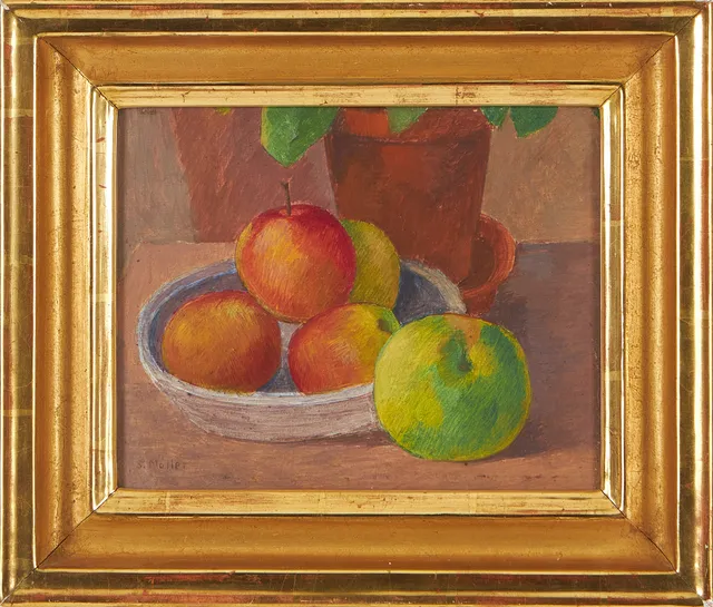 SIGURD MÖLLER. Äpplen, gouache, signerad S Möller.