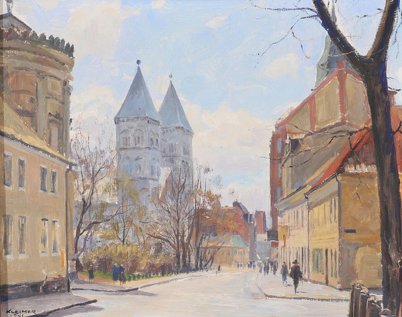 AXEL KLEIMER. Lunds domkyrka, olja på pannå, signerad Kleimer 1941. — Paintings — Helsingborgs Auktionskammare