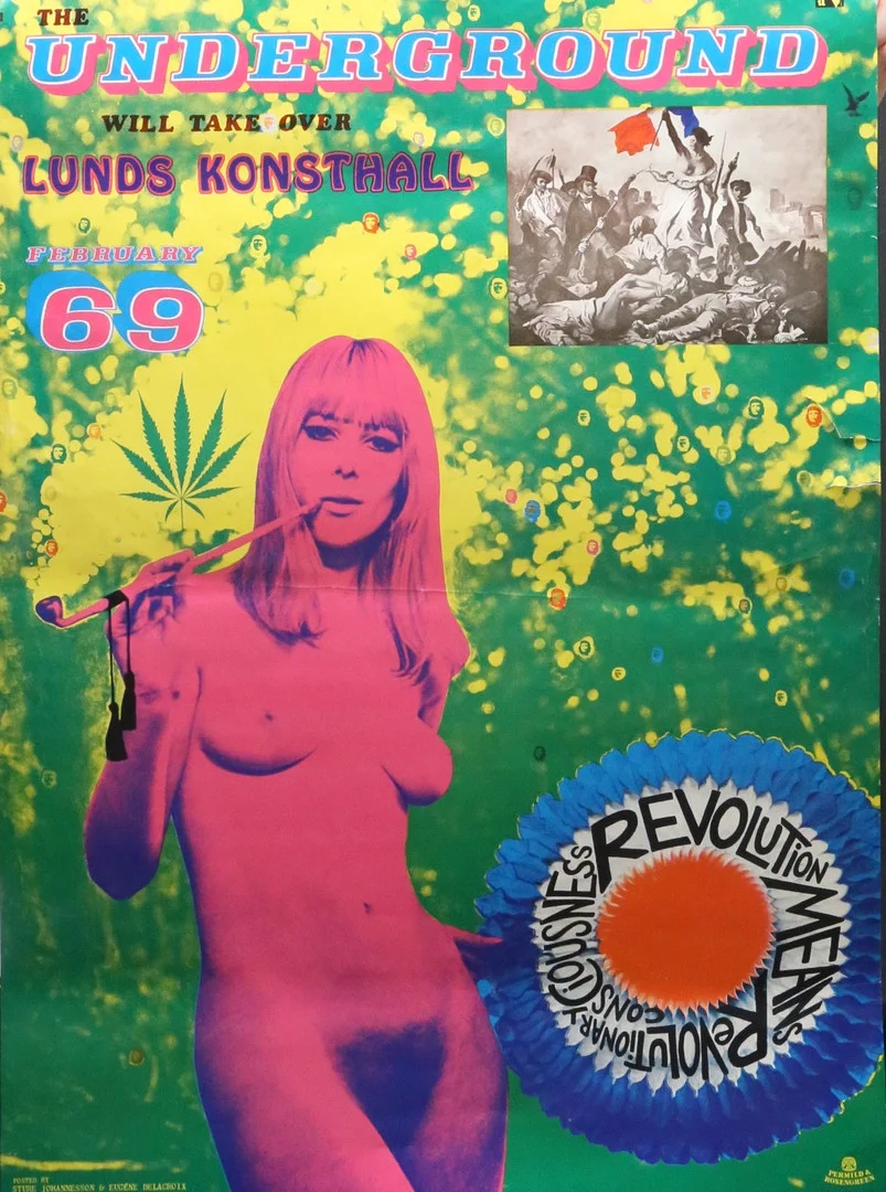 STURE JOHANNESSON & EUGÉNE DELACROIX. "The underground will take over Lunds konsthall February 69". Utställningsaffisch, Permild & Rosengren. — Engravings & Prints — Gomér & Andersson Linköping
