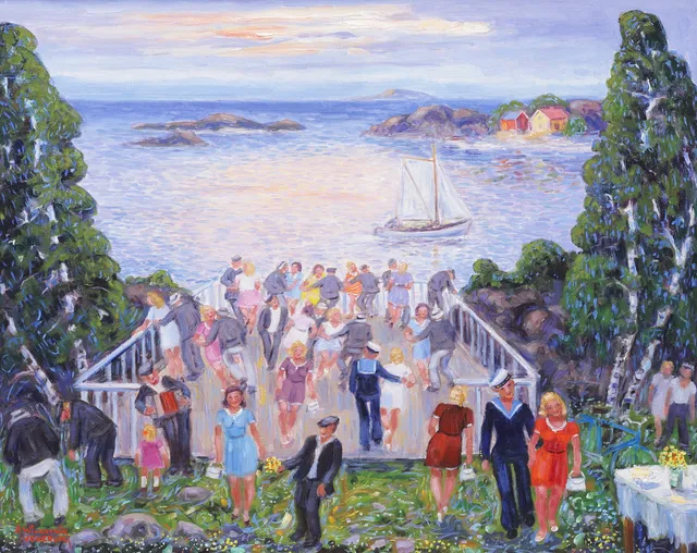 ÅKE WICKSTRÖM. "Midsommarafton, Listerlandet", olja på duk, signerad.