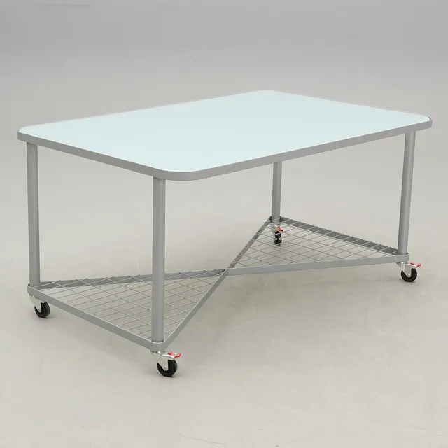 NIELS GAMMELGAARD. Skrivbord, "Moment", grålackerad metall med skiva i glas, IKEA, 2000-tal.