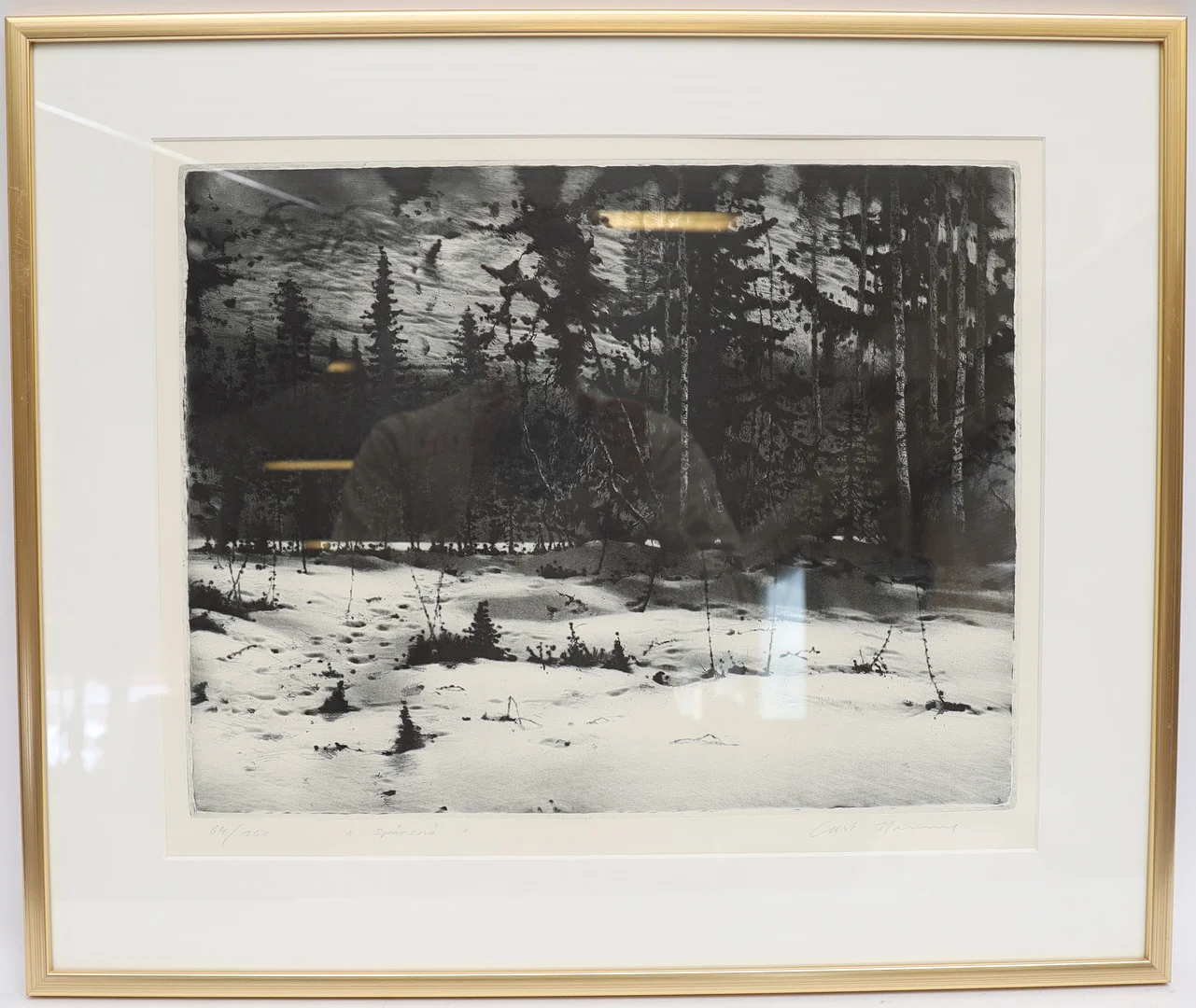 CURT HAMNE. "Spårsnö" etsning, signerad och numrerad. — Engravings & Prints — Falun Auktionsbyrå