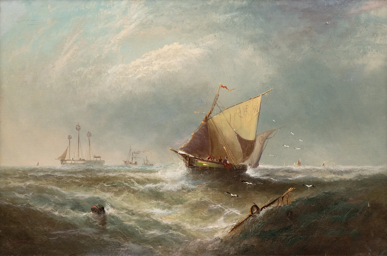 OIDENTIFIERAD KONSTNÄR. Nautiskt motiv, olja på duk, signerad E. Lara. — Paintings — Garpenhus Auktioner