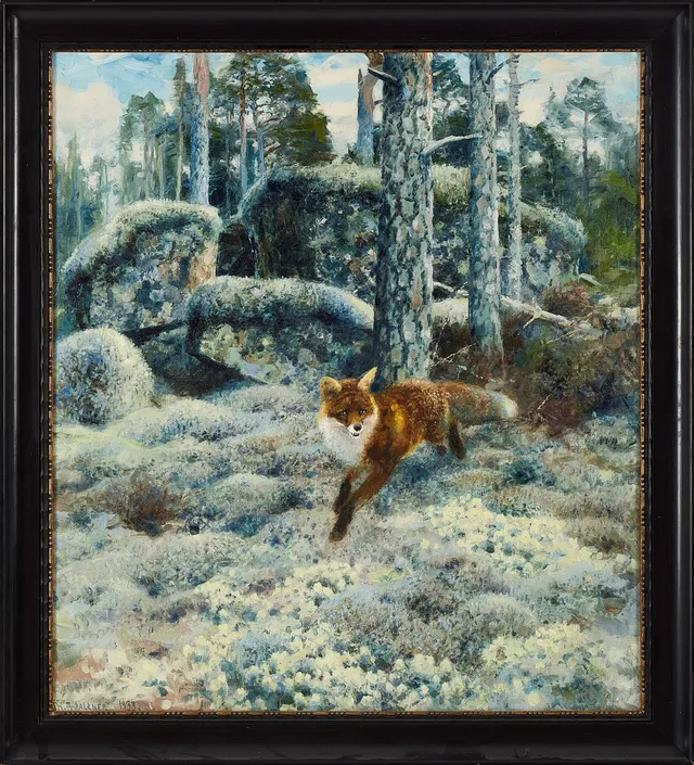 THURE WALLNER. Räv i skogsbacke, olja på duk, signerad och daterad 1933.