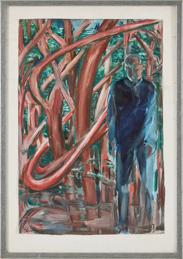 BERNT JONASSON. Figurscen, olja på duk, signerad, daterad -85.