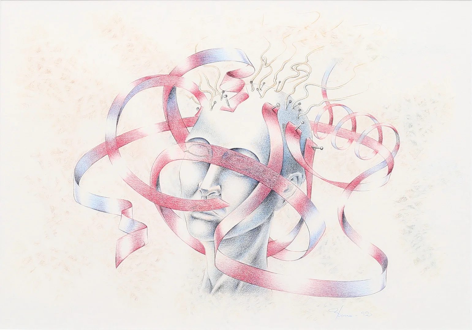 BO NILSSON. Tankebanor, färgpenna, signerad Bosse och daterad -92. — Drawings — Garpenhus Auktioner