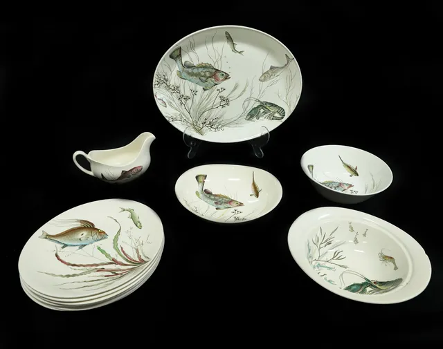 JOHNSON BROS. Servisdelar, 11 st, "Fish".England, 1900-tal.