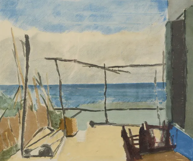 HUGO ZUHR. "Café Terrass", färglitografi, signerad, numrerad 349/360.
