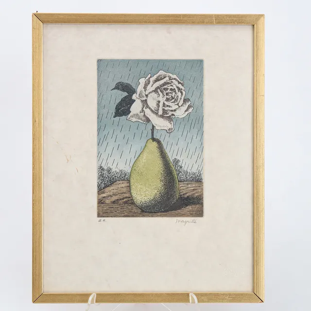 RENÉ MAGRITTE (BELGIEN, 1898-1967). etsning/akvatinte "Poire et Rose" signerad Magritte, numrerad EA.
