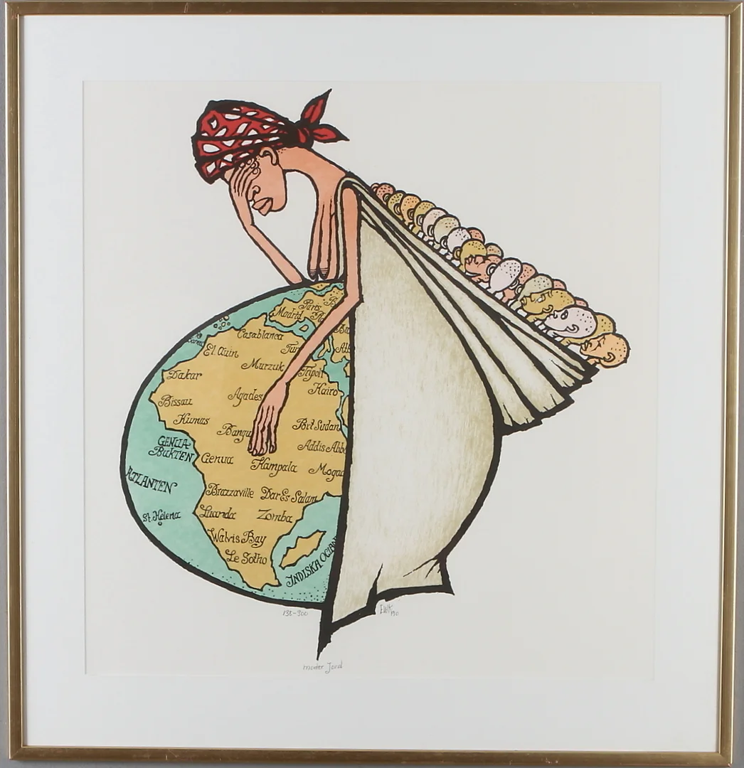 EWERT KARLSSON. "Moder Jord", färglitografi, signerad och numrerad 138/300. — Engravings & Prints — Auktionshuset Kolonn