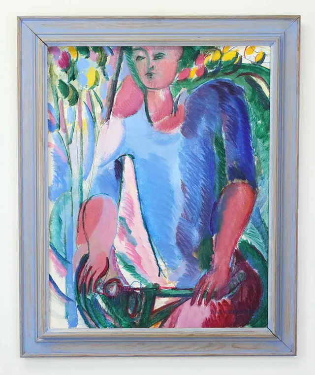 HANS HEDENSTRÖM (1928-2007). olja på duk, Kvinna på cykel, signerad.