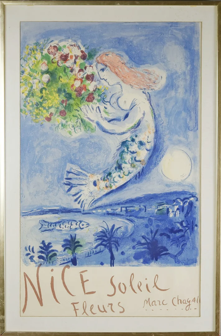 MARC CHAGALL. Efter. "Nice soleil Fleurs", färglitografisk affisch. — Engravings & Prints — Höganäs Auktionsverk