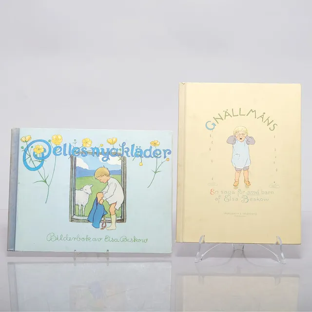 ELSA BESKOW. Barnböcker, "Gnällmåns" & "Pelles nya kläder", 2 st.