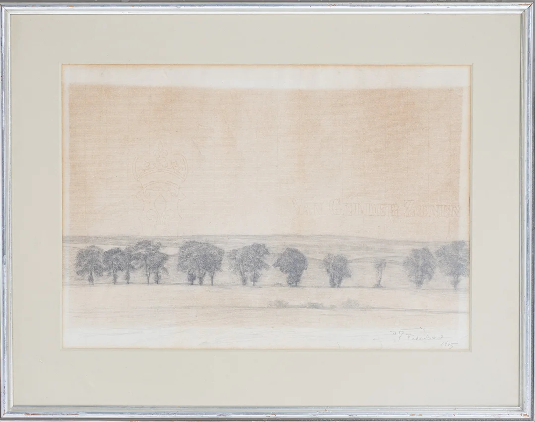 Svend Hammershøi (1873-1948): Treelined road through field landscape, Frederiksværk 1905. Lead on paper. — Paintings and sculptures/Drawings — Lauritz