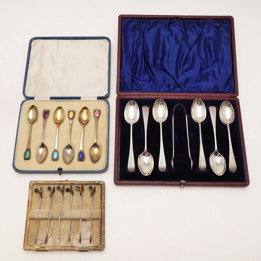 THREE CASED SETS. — Silver — Lawrences Auctioneers