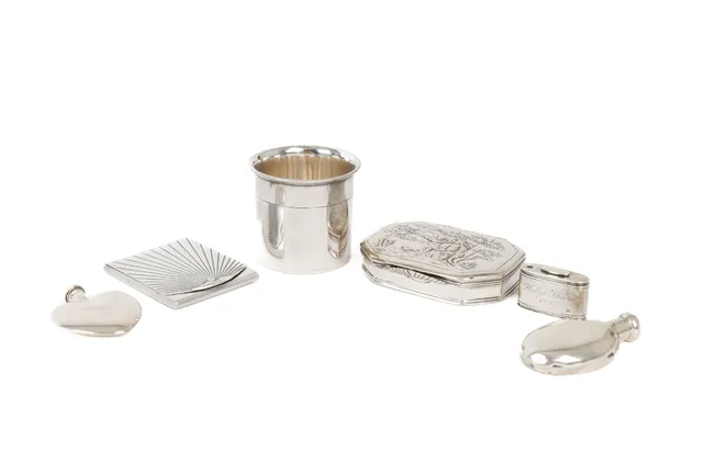 Georg Jensen, A. Dragsted and others: Pill box, cup, perfume bottles etc.