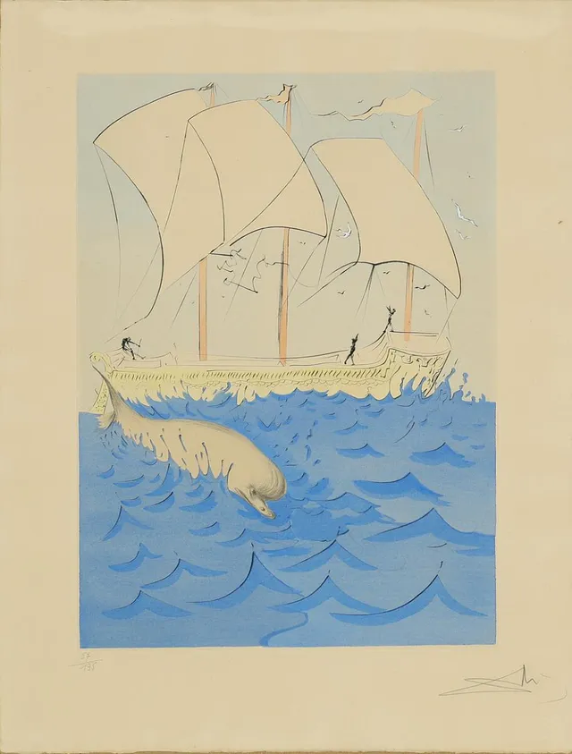 “Zebulun” (Zabulon), from the series “Twelve Tribes of Israel”, 1973. Signed Dali 57/195. Drypoint etching with stencil colouring. Sheet size 65.5 × 50.5 cm.