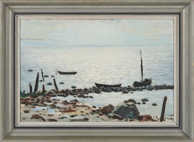 ARNO VIHALEMM (1911 ESTLAND - 1990 SVERIGE). Motiv från Tõstamaa, olja på pannå, signerad, daterad 1945.