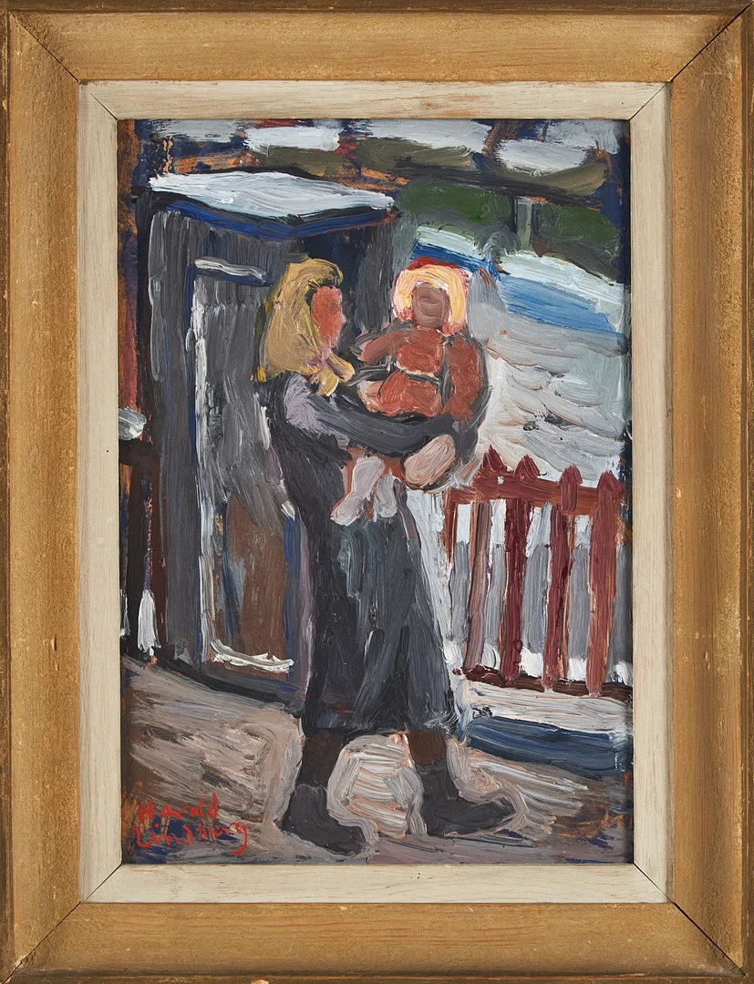 HARALD LINDBERG. Vinterpromenad, olja på pannå, signerad, á tergo med datering 1939. — Paintings — Stockholms Auktionsverk Magasin 5
