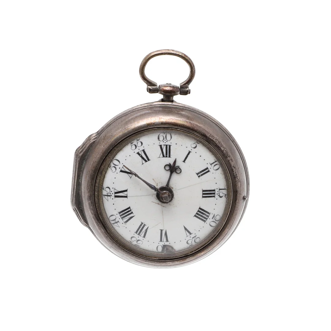 AN 18CTH CENTURY SILVER COLOURED METAL PAIR CASED POCKET WATCH. — Pocket & Stop Watches — Lawrences Auctioneers