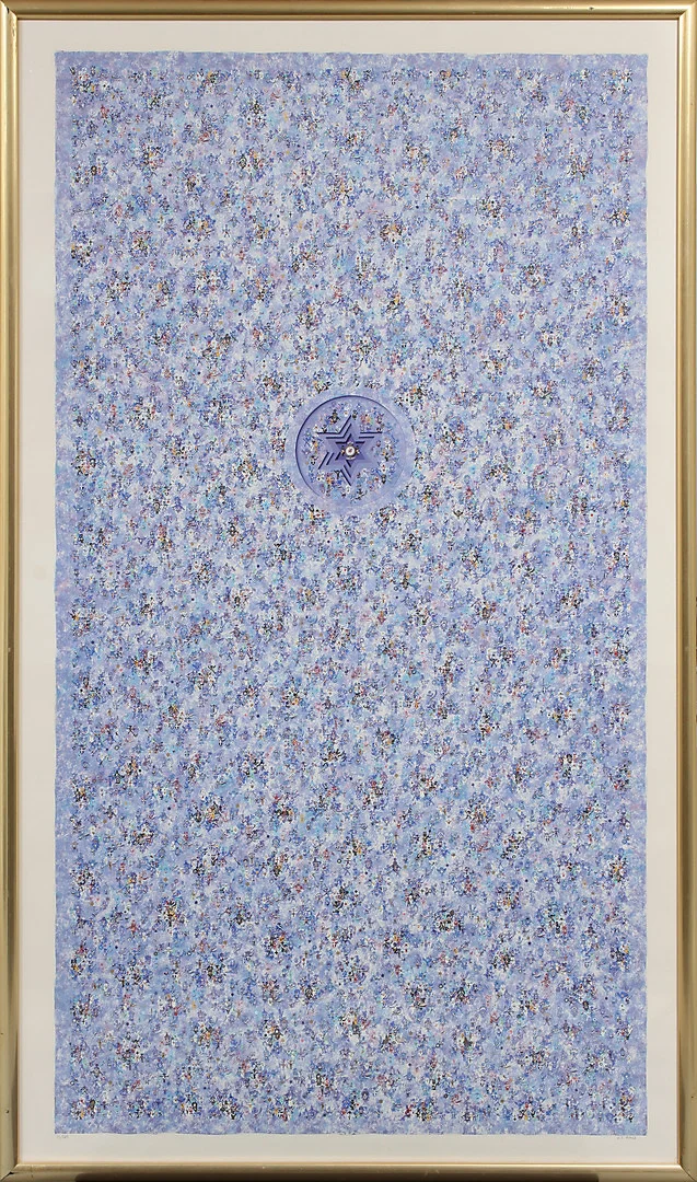 KJELL SÖRENSEN RINGI. Komposition med små figurer. Färglitografi, signerad samt numrerad 34/275. — Engravings & Prints — Göteborgs Auktionsverk