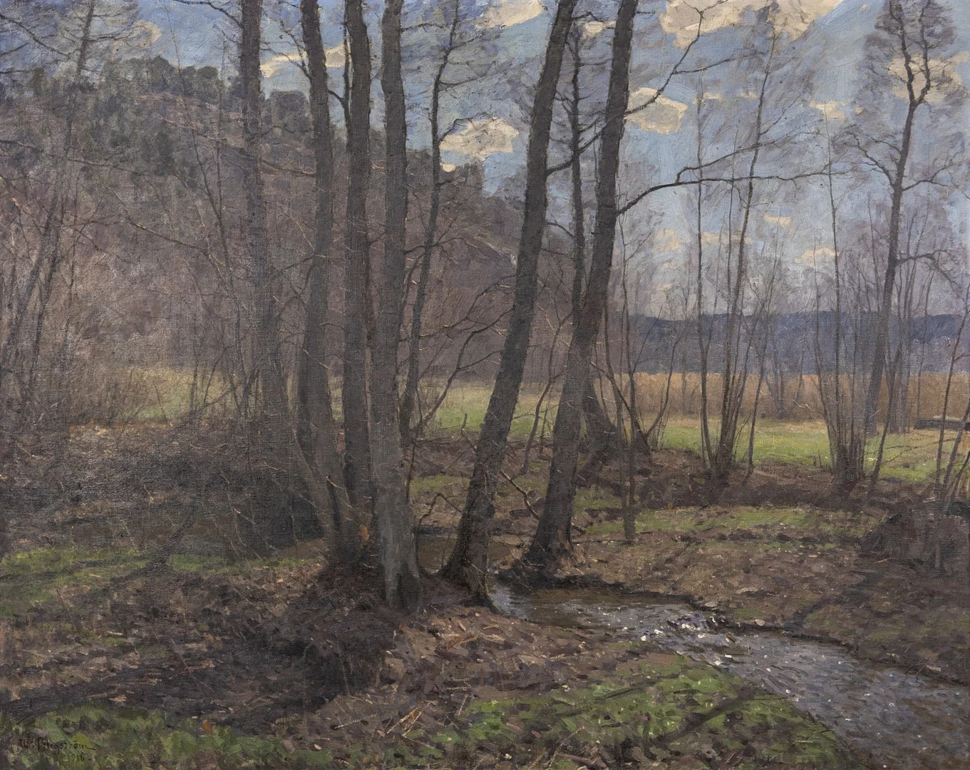 ALFRED BERGSTRÖM (1869-1930). Olja på duk, skogsdunge med porlande bäck. signerad. — Paintings — Karljohan Auktioner