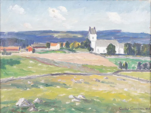 GUSTAF SVENSSON (1893-1957). Hässleby kyrka småland olja på duk, signerad och daterad 1939.