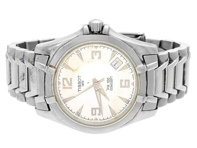 TISSOT, PR 100, (100M), Serie nr. QKK-RA-21727, Boett nr. P660/760, herrur, 36 mm, stål, quartz (går ej), safirglas, datum, originallänk, viklås, ca 2000.