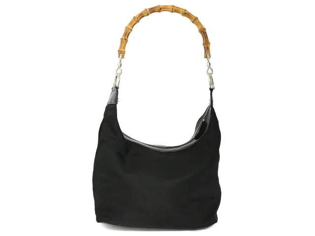 VÄSKA, GUCCI, svart tyg, handtag i bambu, 24x18x16 cm, dustbag.
