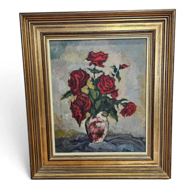 ESCUELA ESPAÑOLA SIGLO XX, FIRMADO GARCIA LIA. Jarrón con rosas, óleo sobre lienzo.