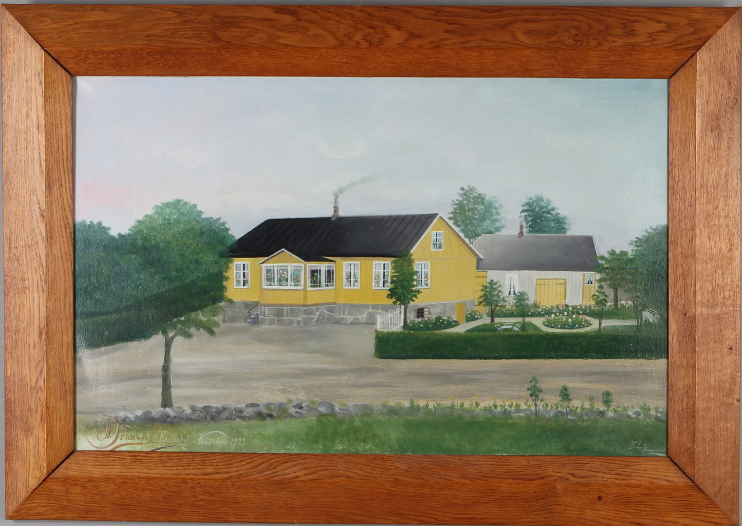 CARL LJUNGBERG. Gåramålning, "N Jönssons Fastighet Vanstad 1922, olja på duk, signerad K.L. Hammenhög. — Paintings — Auktionshuset Kolonn