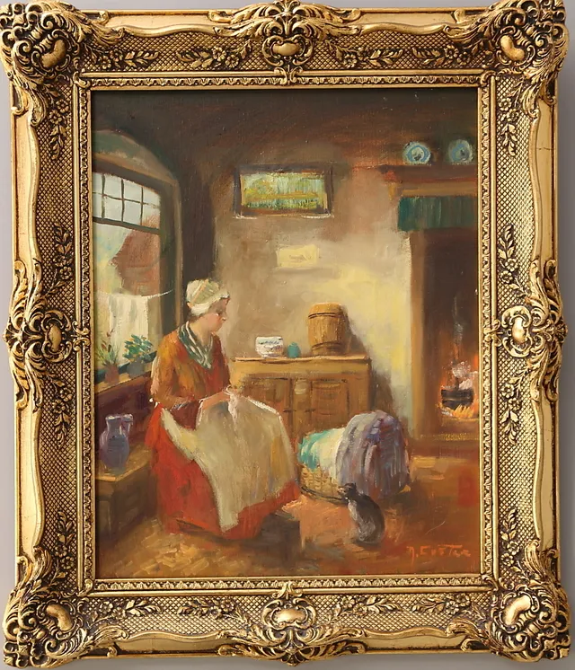 NICOLAI COSTER. Olja på duk, interiörmotiv, signerad.