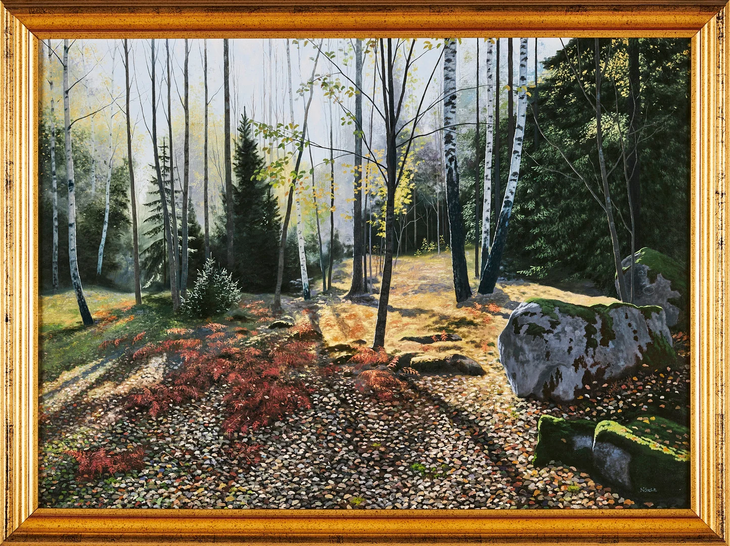 MATS NÖRLE. "Höstfärger", skogslandskap, olja på pannå, signerad. — Paintings — Stockholms Auktionsverk Sickla