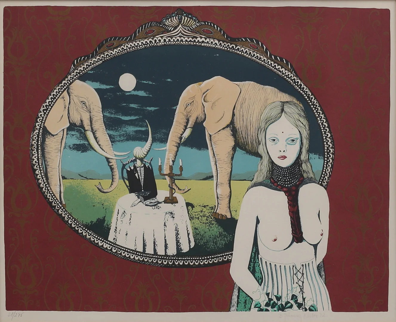 BERT JOHNNY NILSSON. Färglitografi, surrealistiskt motiv, signerat och daterat 72. — Engravings & Prints — Garpenhus Auktioner