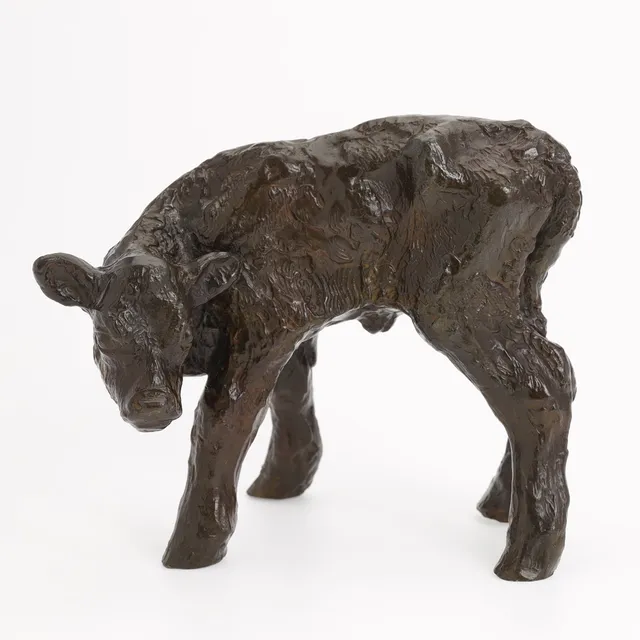 GUDRUN LAUESEN. Kalv, skulptur, diskometal, Just Andersen, stemplet, model nr. D2405, Danmark.