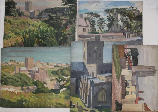 STEPHEN BONE (1904-1958). CHRIST CHURCH; LINCOLN CATHEDRAL (1925); ROCH CASTLE, PEMBROKESHIRE; ST DAVID'S CATHEDRAL; KILPAISON, PEMBROKESHIRE.