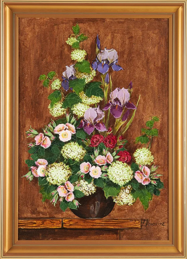 ELŻBIETA HOROWICZ-ZBOROWSKA. Olja på duk, blomsterstileben, signerad.