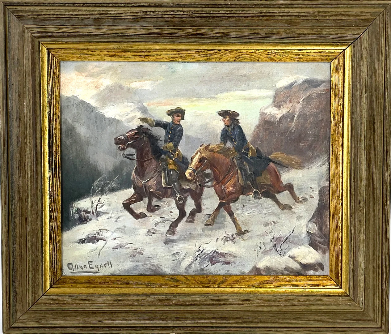 ALLAN EGNELL (1884-1960). Ridande karoliner, olja på duk, signerad. — Paintings — Roslagens Auktionsverk