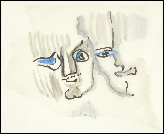 SIRI DERKERT (1888-1973): Ansikten, signerad med blindstämpel, blandteknik.