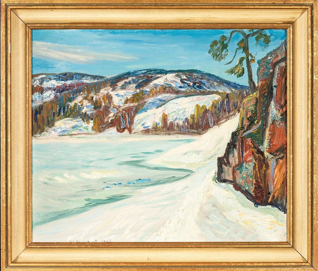 WILLI MIDELFART. Olja på pannå, Landskap, Signerad och daterad 1950. — Paintings — Norrlands Auktionsverk