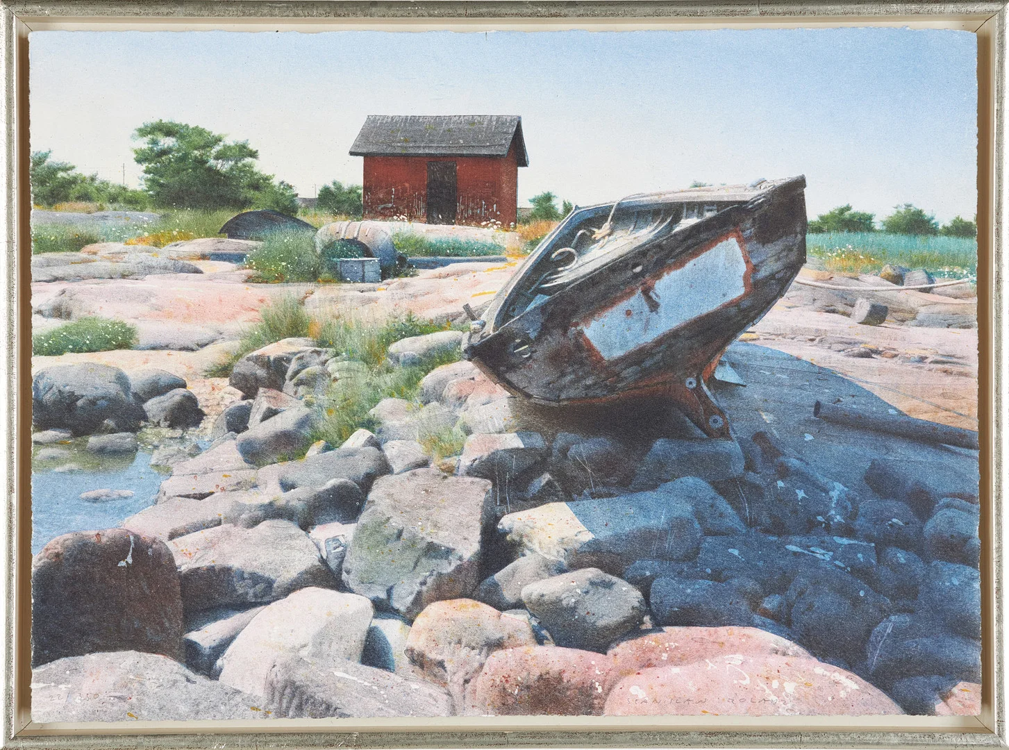 STANISLAW ZOLADZ, Eka vid kust, litografi, signerad och numrerad 22/350. — Engravings & Prints — Stockholms Auktionsverk Sickla