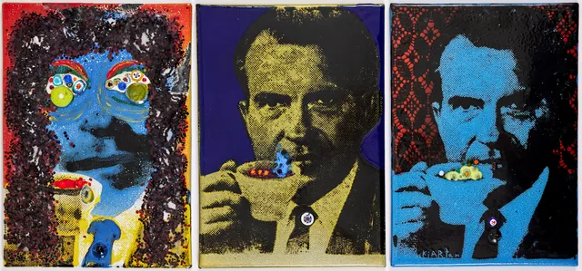 KJARTAN SLETTEMARK. "Nixon (emalj)", emalj, resp.verk 29,5 x 21 cm, djup 1,5 cm.