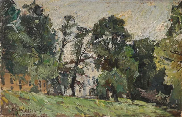 ALFRED HEDLUND. olja på duk, "Haga Slott", uppklistrad på pannå, signerad och daterad 1920.