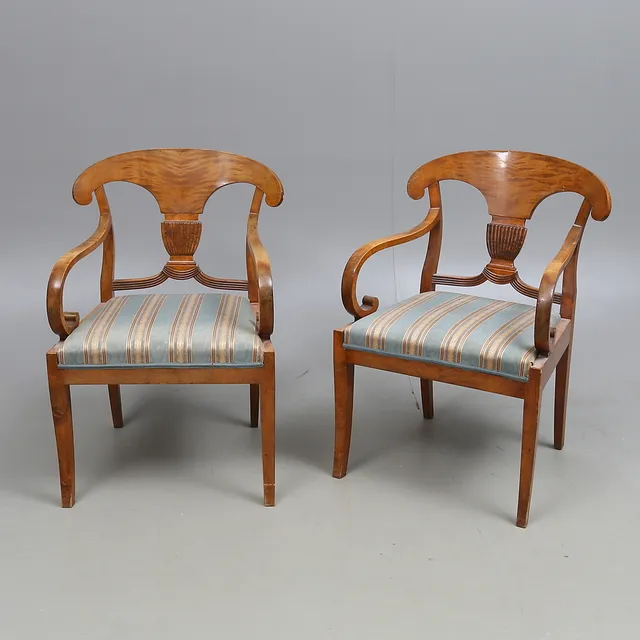 KARMSTOLAR, ett par, biedermeierstil, AB Möbelfabrikerna Bodafors, 1900-talets.