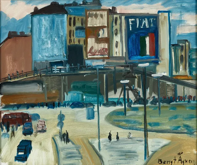 BENGT ÅGREN (1936-2016). Sergels Torg, innan rivningarna och Kulturhuset, signerad Bengt Ågren, olja på duk, 1960-tal.