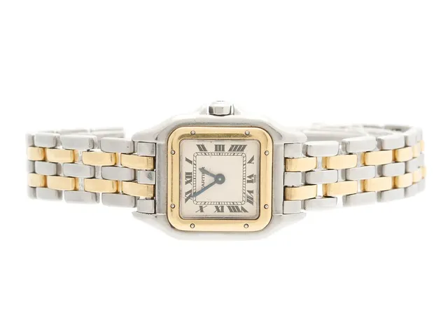 CARTIER, Panthère, Cal 66, Boett nr. 66921031827, damur, 21,5 x 21,5 (29,5) mm, stål/guld, quartz, safirglas (repor), skadad urtavla, skadad krona, originallänk (skadad, se bild, 2-radig), viklås, längd 145 mm, ca 1987.