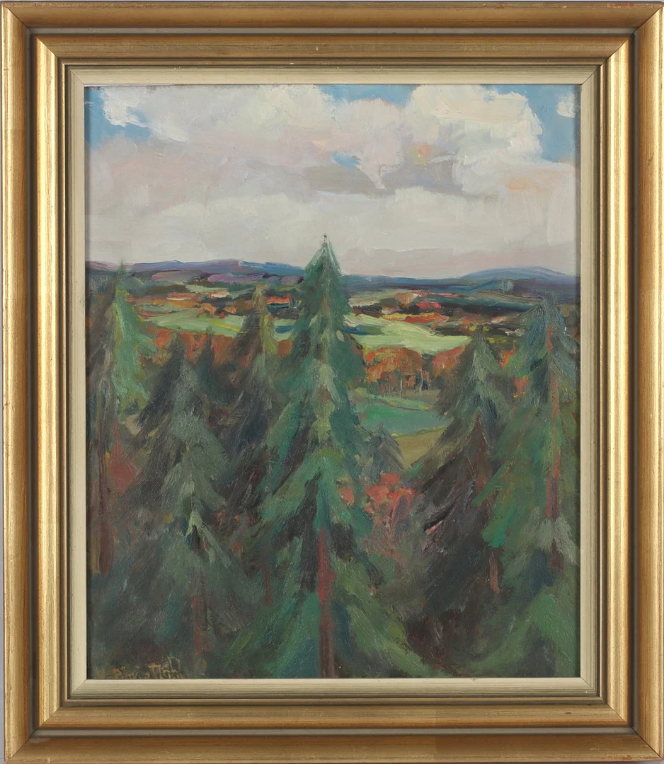 ALWIN DAHL. Landskapsmotiv, olja på pannå, signerad. — Paintings — Stadsauktion Sundsvall