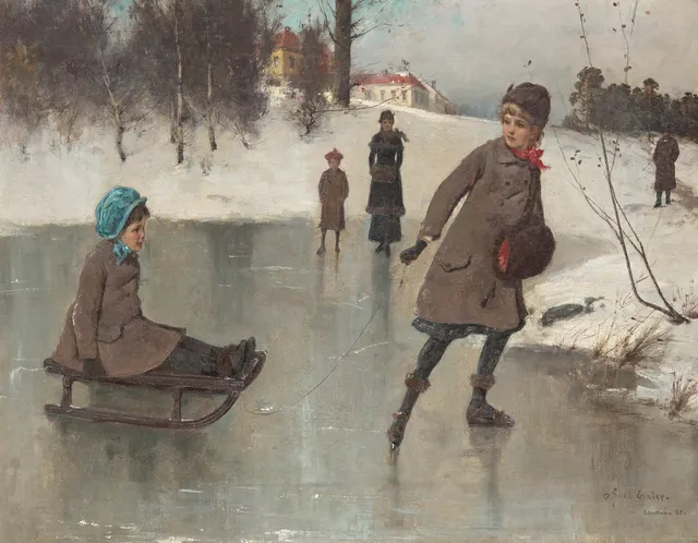 Ender, Axel — Lek på isen ved Bogstad Gård, 1889