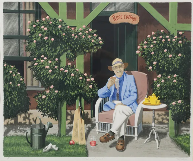 ULF GREDER. "The old coach". Färglitografi, signerad.